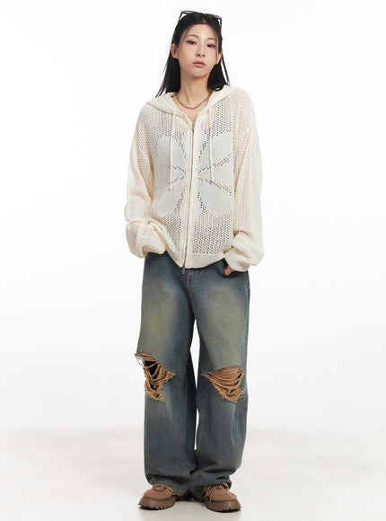 Rachael Distressed Wide-Leg Jeans CA514