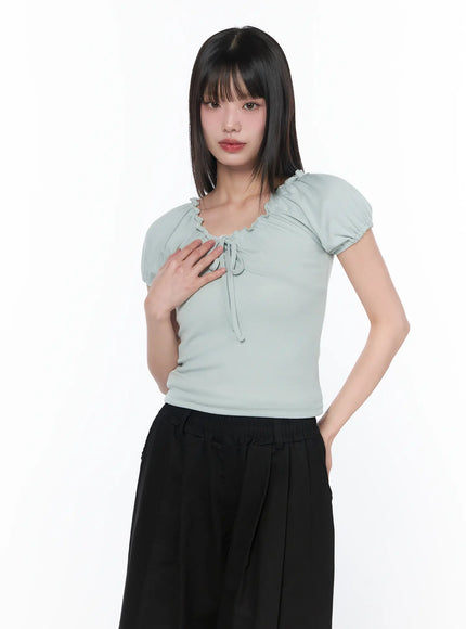 frill-trim-puff-sleeve-blouse-ca528
