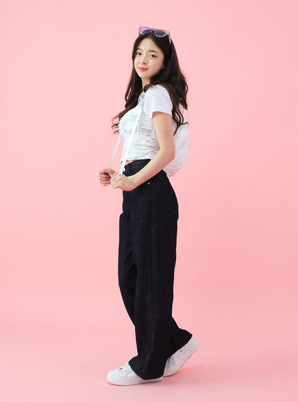 Deep Round Neck Basic Crop T-Shirt BU5