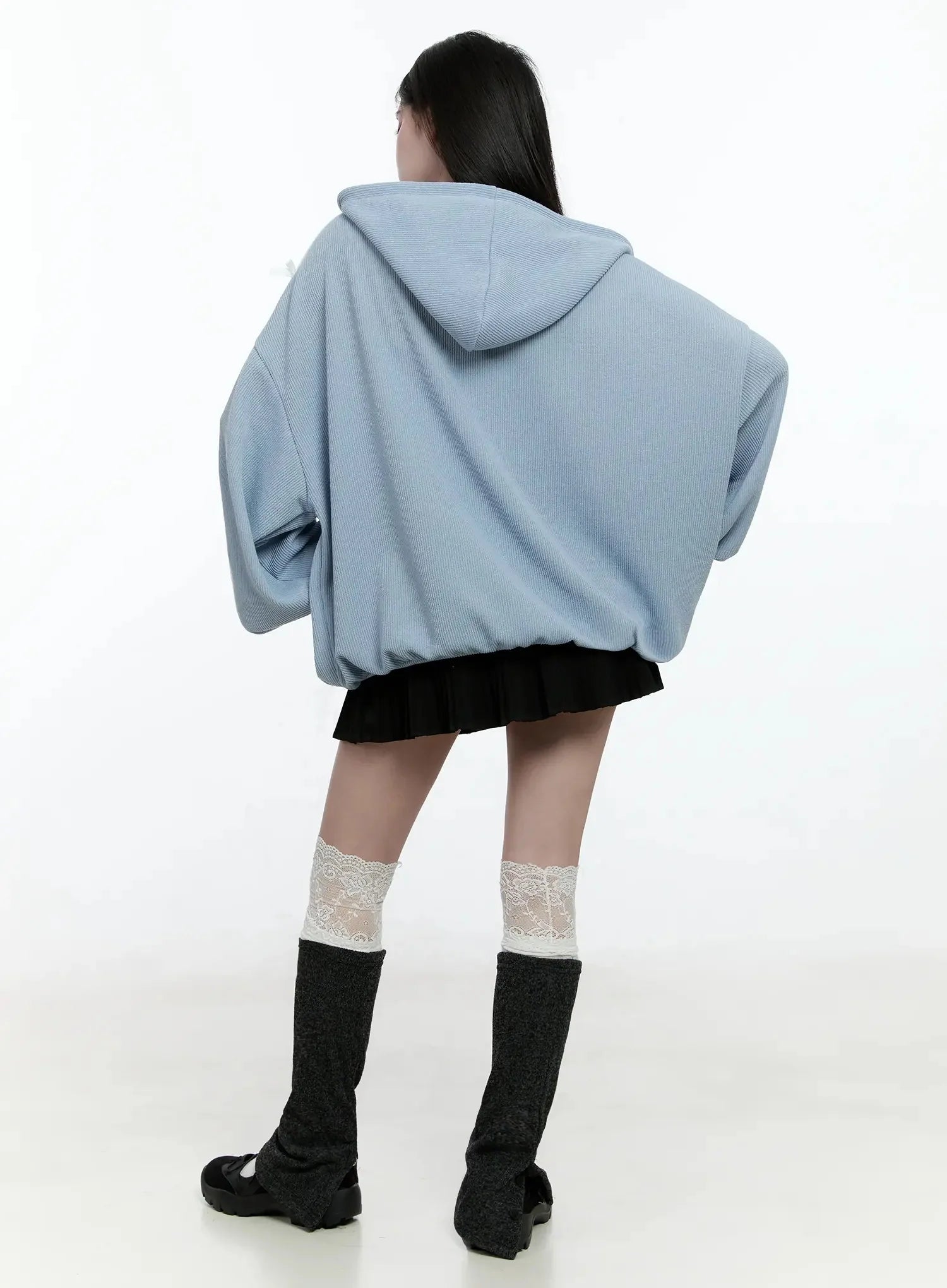 Contrast Oversized Zip-Up Hoodie IO527