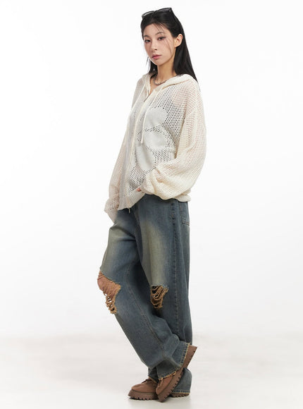 Rachael Distressed Wide-Leg Jeans CA514