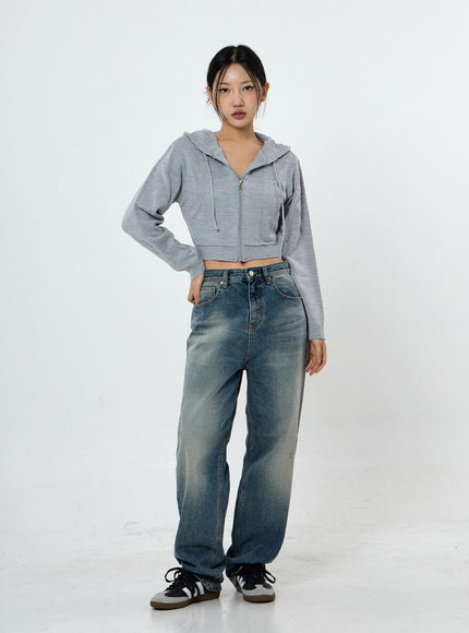 Knit Crop Hoodie Zip Up CS28