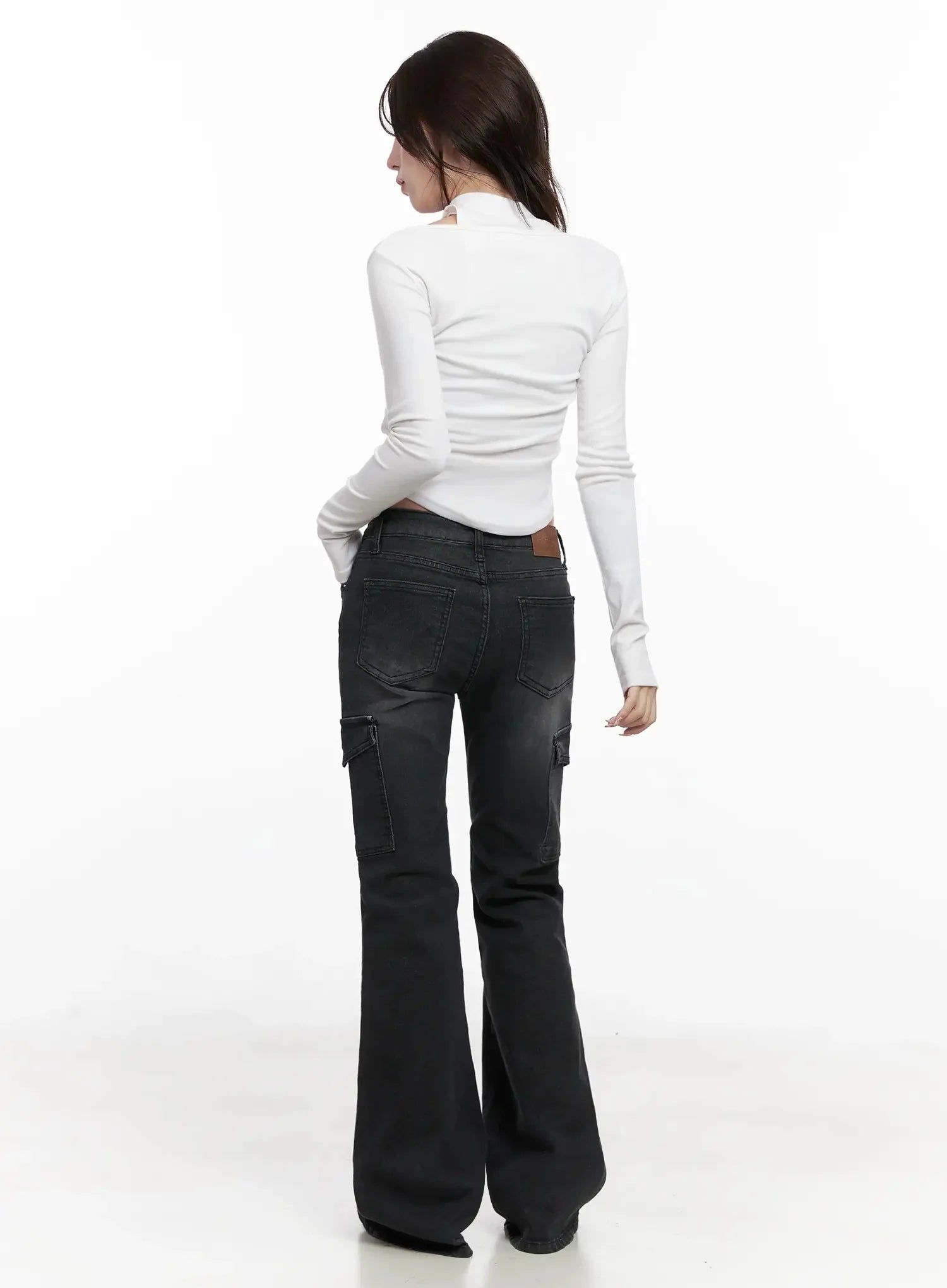 seowon-black-cargo-low-rise-bootcut-jeans-in514