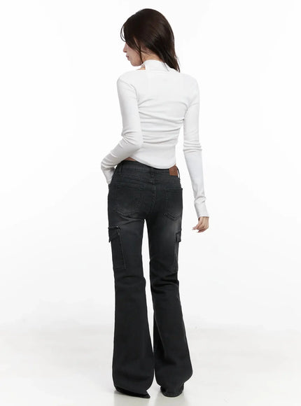 seowon-black-cargo-low-rise-bootcut-jeans-in514