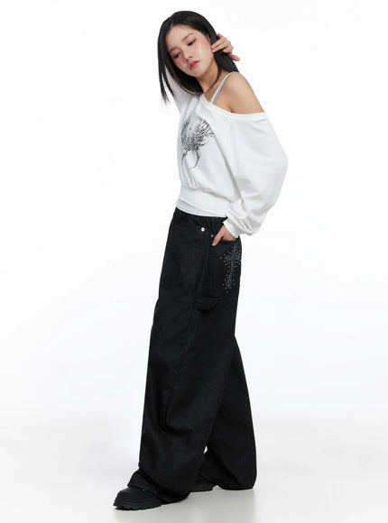 Lea Cross-Patch Baggy Jeans IS525