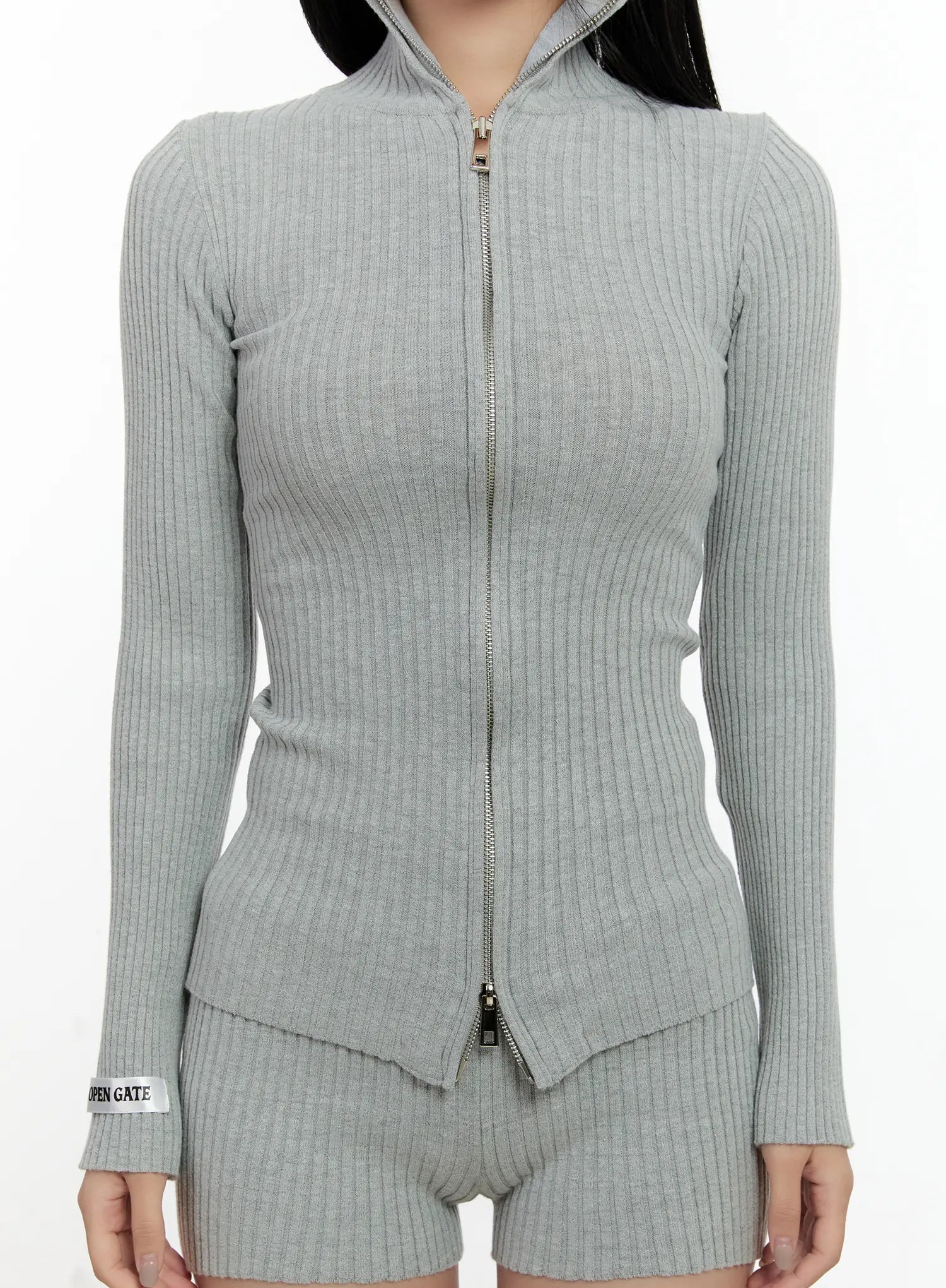 Ribbed Knit Zip-Up and Shorts Set CN505