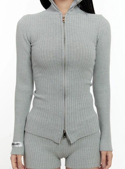 Ribbed Knit Zip-Up and Shorts Set CN505
