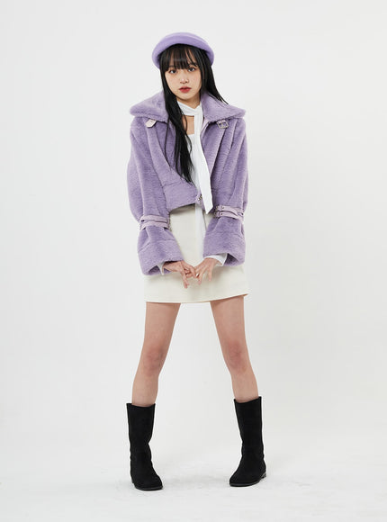 Buckle Soft Fur Crop Shearling Jacket BN04