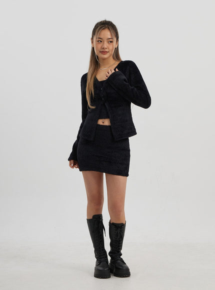 Teddy Cardigan Tube Top And Mini Skirt Set CJ325