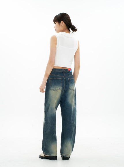 Bleached Wide Leg Denim Pants CA07
