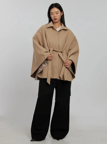 Tie Waist Cape Coat IJ509