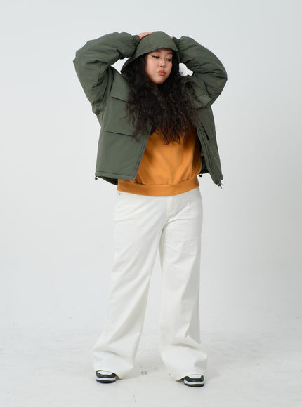 Plus Twin Front Pocket Hoodie Puffer Jacket ID27