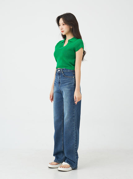 V-Neck Collar Crop Short Sleeve Tee BG09