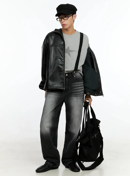 Men's Oversized Faux Leather Jacket IN506