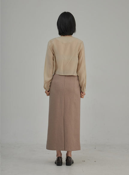 Ribbon Detail Button Cropped Blouse OJ304