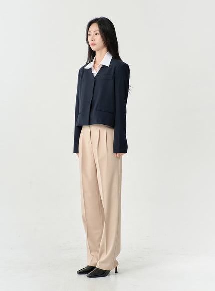 No Collar Semi Cropped Blazer OS13