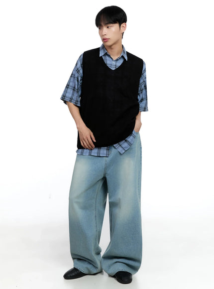 Men's Linen V-Neck Knit Vest IG520