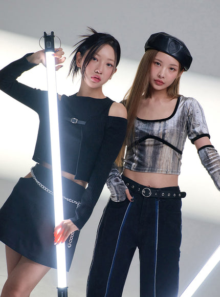 Layered Off-Shoulder Buckle Top BD23