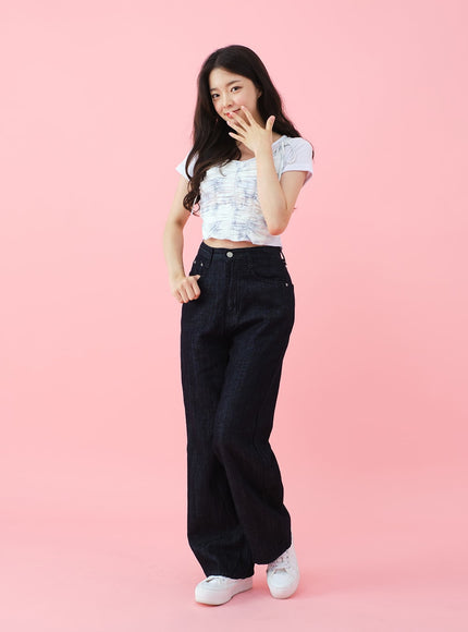 Deep Round Neck Basic Crop T-Shirt BU5