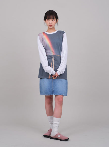 Denim Knee Length Skirt C2701