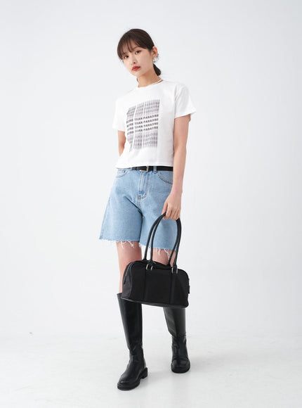 Raw Hem Long Denim Shorts CA29