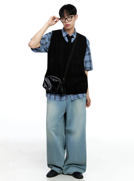 Men's Linen V-Neck Knit Vest IG520