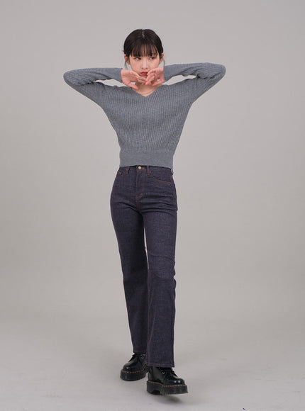 V Neck Cable Knit Top C2701