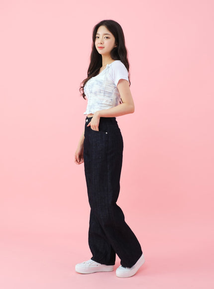 Deep Round Neck Basic Crop T-Shirt BU5