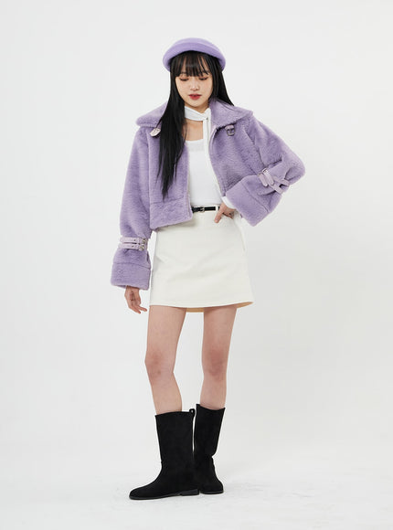 Buckle Soft Fur Crop Shearling Jacket BN04