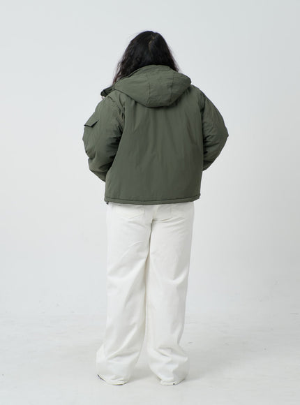 Plus Twin Front Pocket Hoodie Puffer Jacket ID27