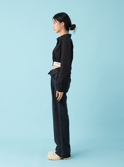 Four Buttoned Open Black Jeans CU8