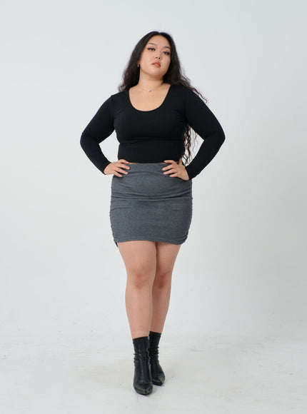 Plus U-Neck Long Sleeve Cropped Top ID27