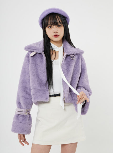 Buckle Soft Fur Crop Shearling Jacket BN04
