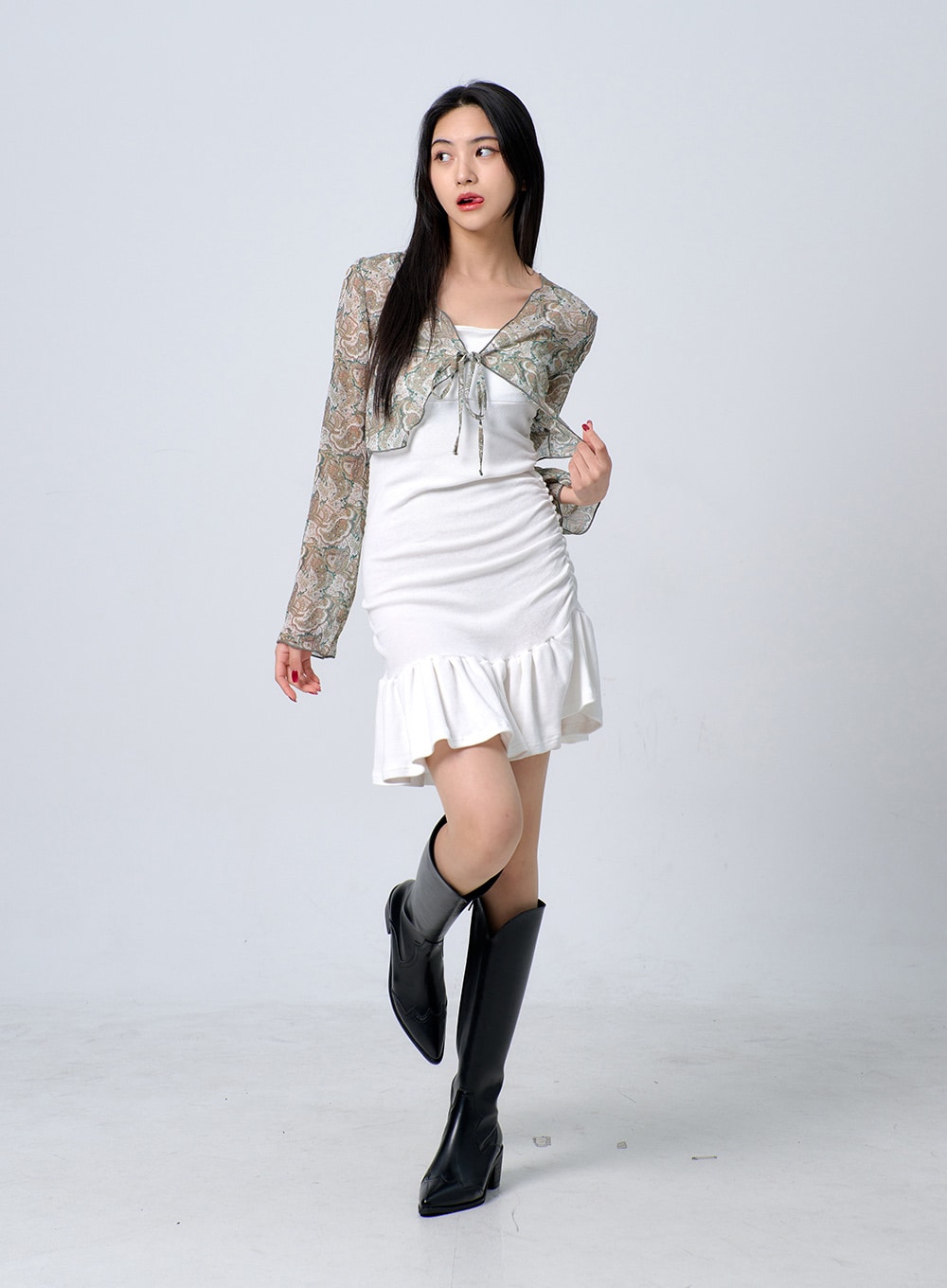 Thin Strap Frill Mini Dress BJ331