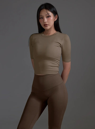 slim-fit-half-sleeve-top-beige-io517 / Beige