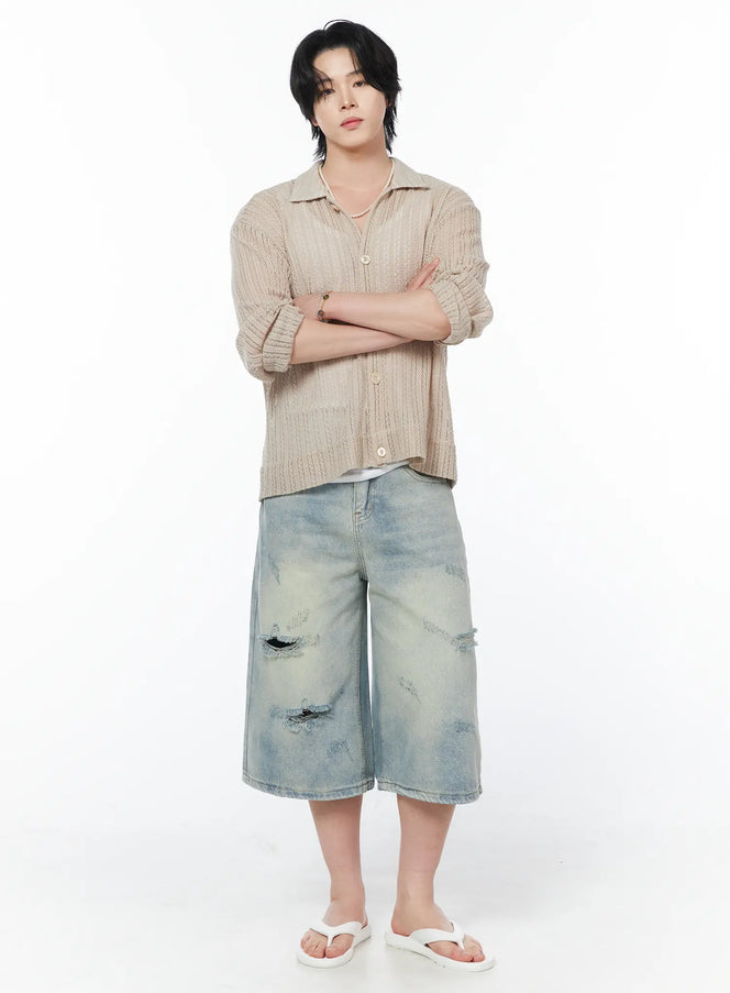 mens-sheer-cardigan-jacket-iy519 / Beige