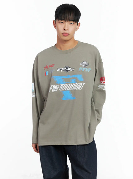 mens-racing-graphic-long-sleeve-in518 / Beige