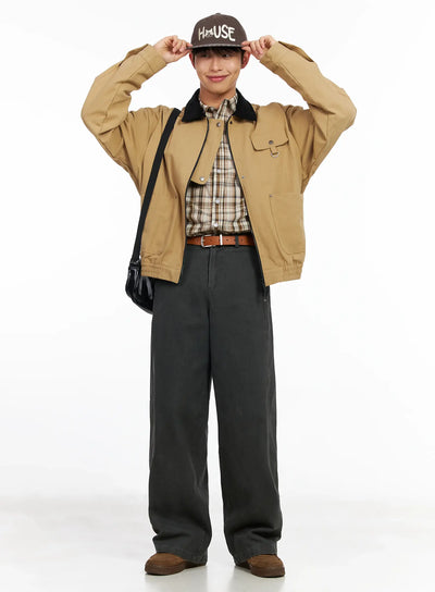 mens-collar-contrast-jacket-im516 / Beige