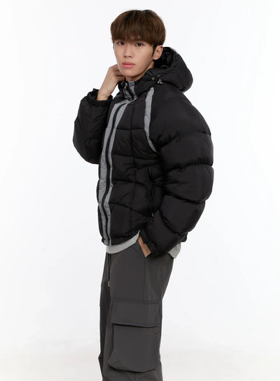 mens-two-tone-puffer-jacket-in512 / Black