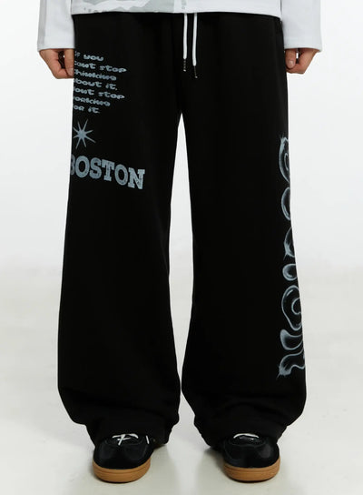 mens-boston-graphic-relaxed-sweatpants-if511 / Black