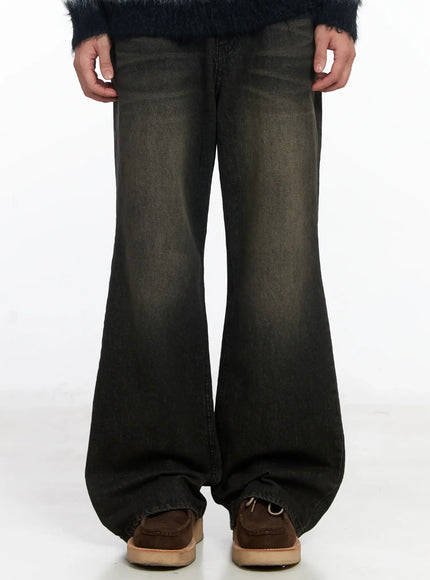 mens-black-semi-flared-jeans-ij521 / Black