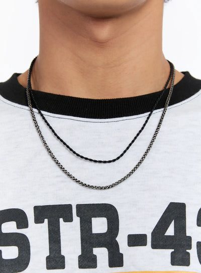 dual-chain-necklace-in524 / Black