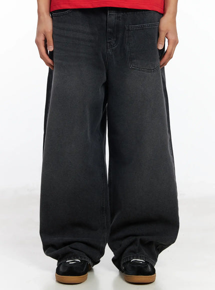 mens-baggy-wide-leg-jeans-if506 / Black