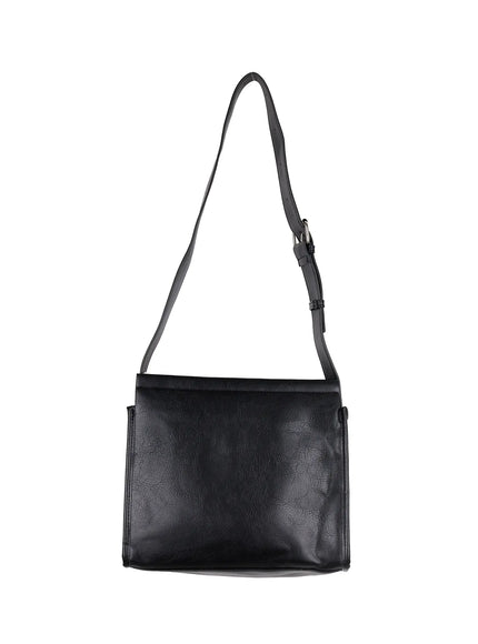 synthetic-leather-square-shoulder-bag-io528 / Black