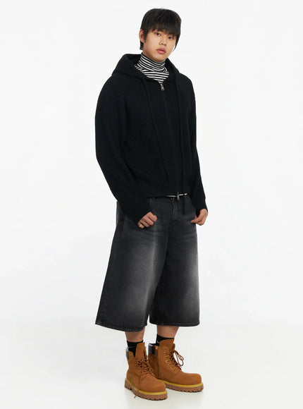 mens-knit-zip-up-hoodie-if503 / Black