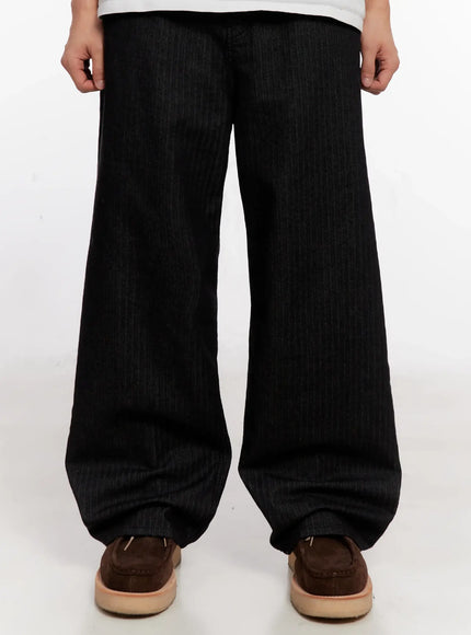 mens-herringbone-wide-leg-jeans-black-io523 / Black