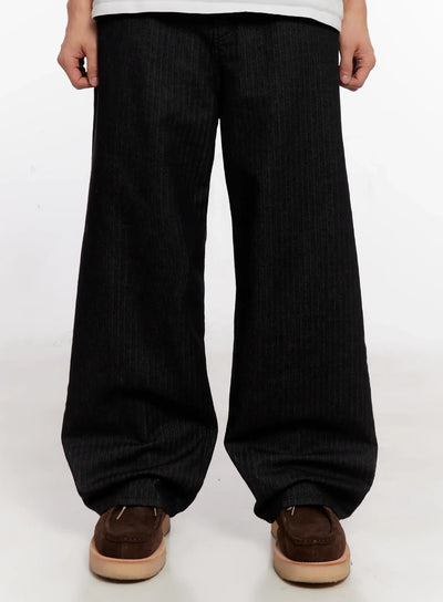 mens-herringbone-wide-leg-jeans-black-io523 / Black