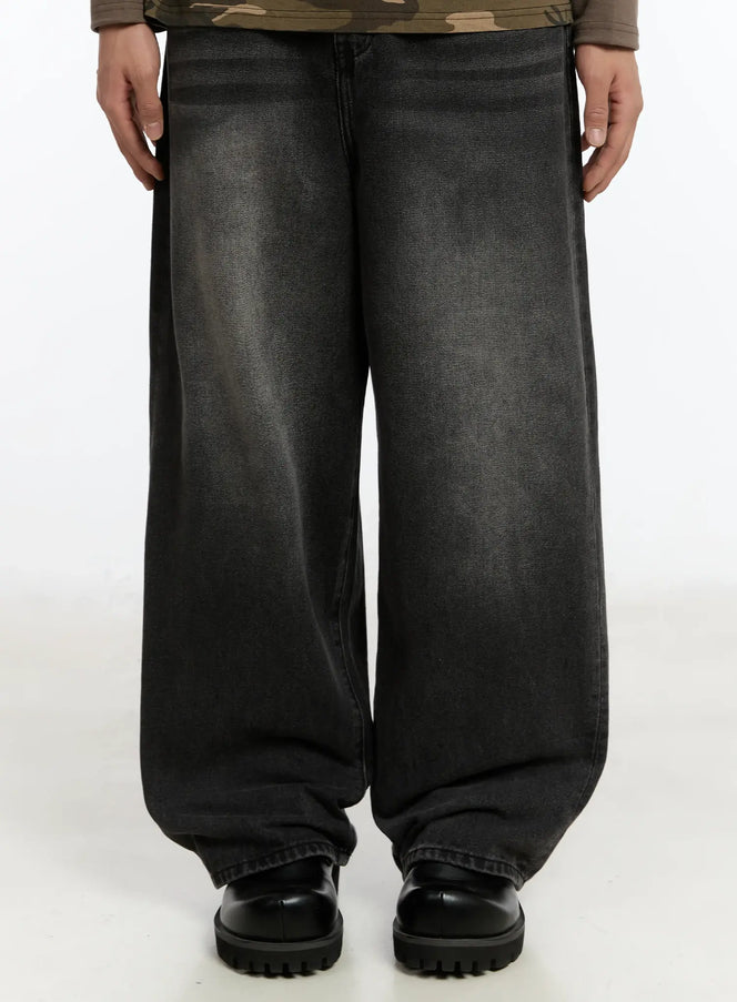 mens-washed-wde-leg-jeans-im502 / Black