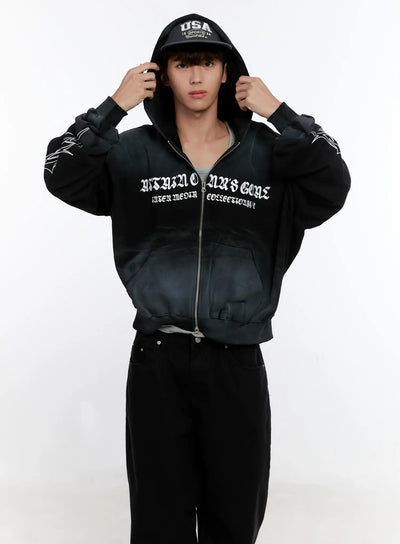 mens-graphic-zip-up-hoodie-is530 / Black