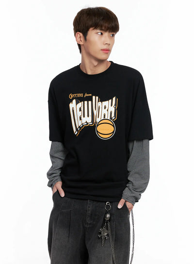 mens-new-york-striped-layered-tee-io502 / Black